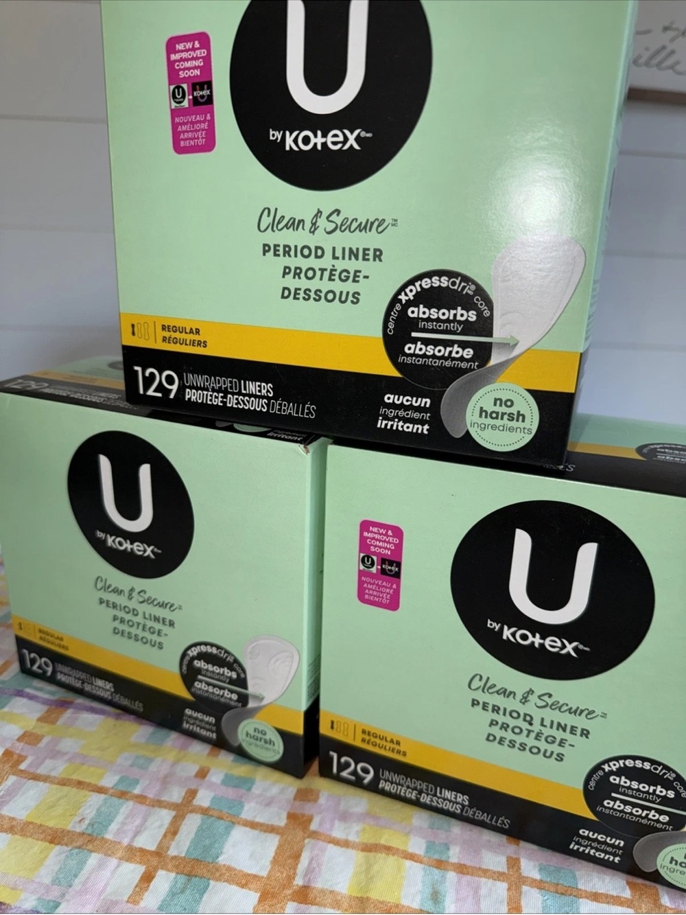 U by Kotex Clean & Secure Period Liners - 3 boxes @129 each box